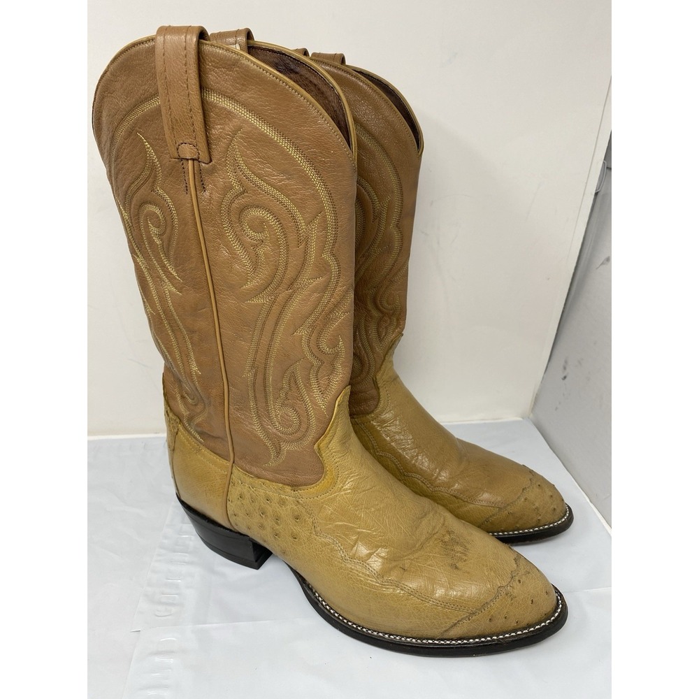 Tony Lama Vintage Two Toned Yellow Ostrich Leg Western Cowboy Boots Men's 11 D